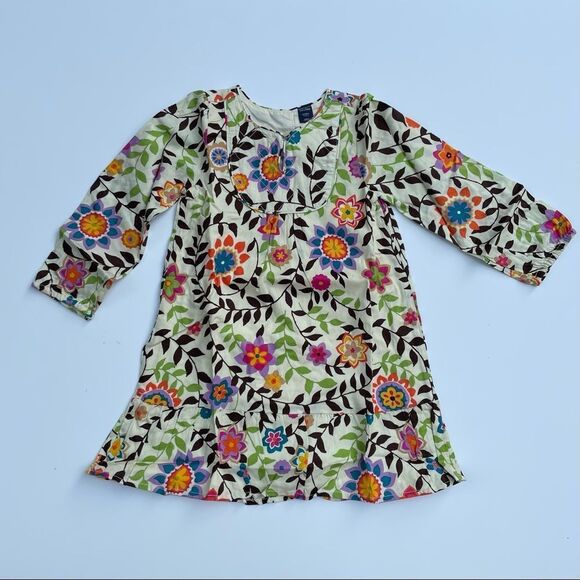 BABY GAP DRESS BEIGE FLOWERS PRINT BIB FRONT NEW